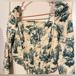 Chic Cream and Green Printed Women's Blouse